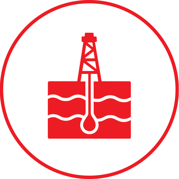 Red circle with oil rig